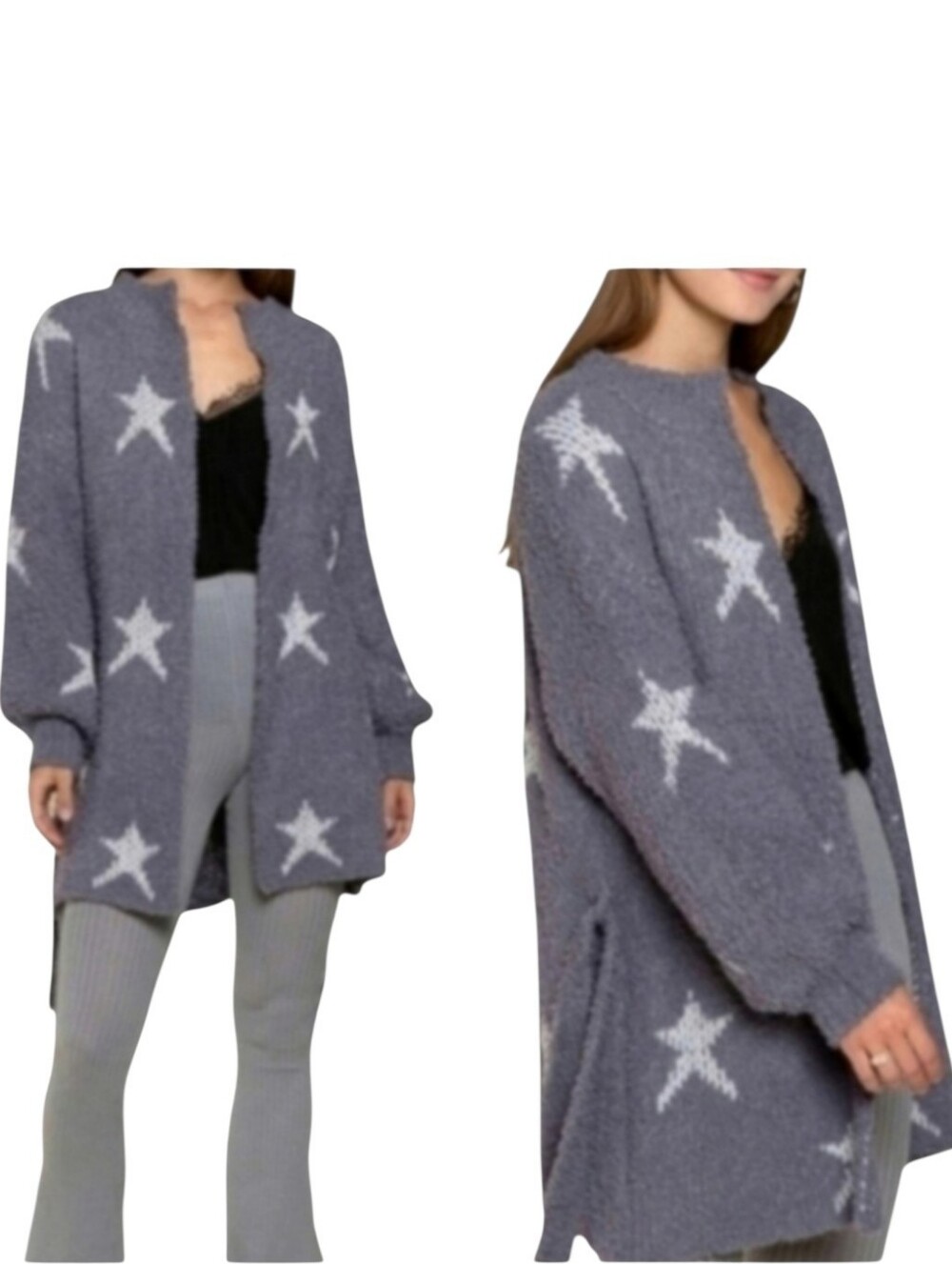 POL Boucle Cardigan Gray & White Stars
